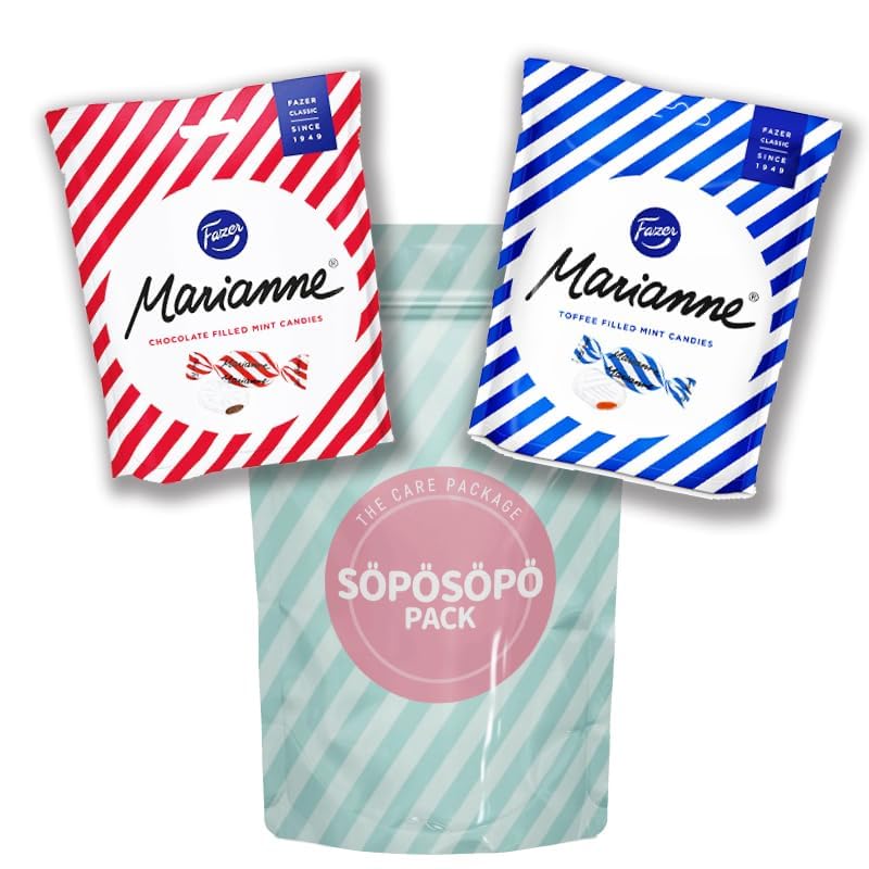 Finnish Fazer Marianne Peppermint Candy and Toffee Peppermint Candy Set SÖPÖSÖPÖ BOX Variety 2 Pack 15.6oz Care Package Treats Gift Basket Boxes Pack