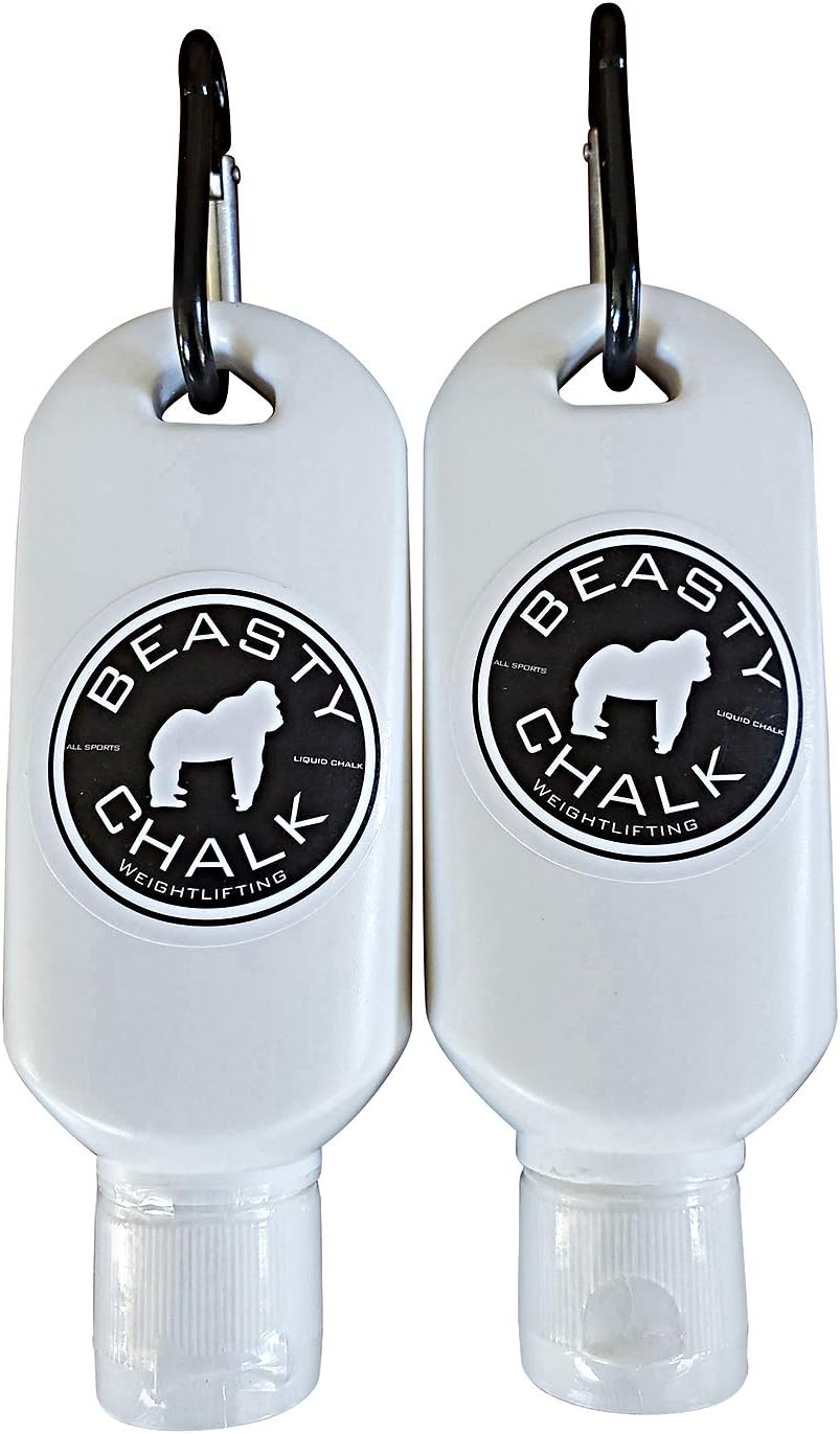 Beasty Chalk Liquid Chalk Combo Pack – 2-Pack (60ml Each) Grip Enhancer with Carabiners for Weightlifting, Climbing, Gymnastics & More – Long-Lasting, No-Mess, Fast-Drying Formula