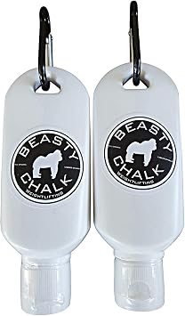 Beasty Chalk Liquid Chalk Combo Pack 2-Pack 60ml Each Grip Enhancer with Carabiners for Weightlifting, Climbing, Gymnastics & More Long-Lasting, No-Mess, Fast-Drying Formula