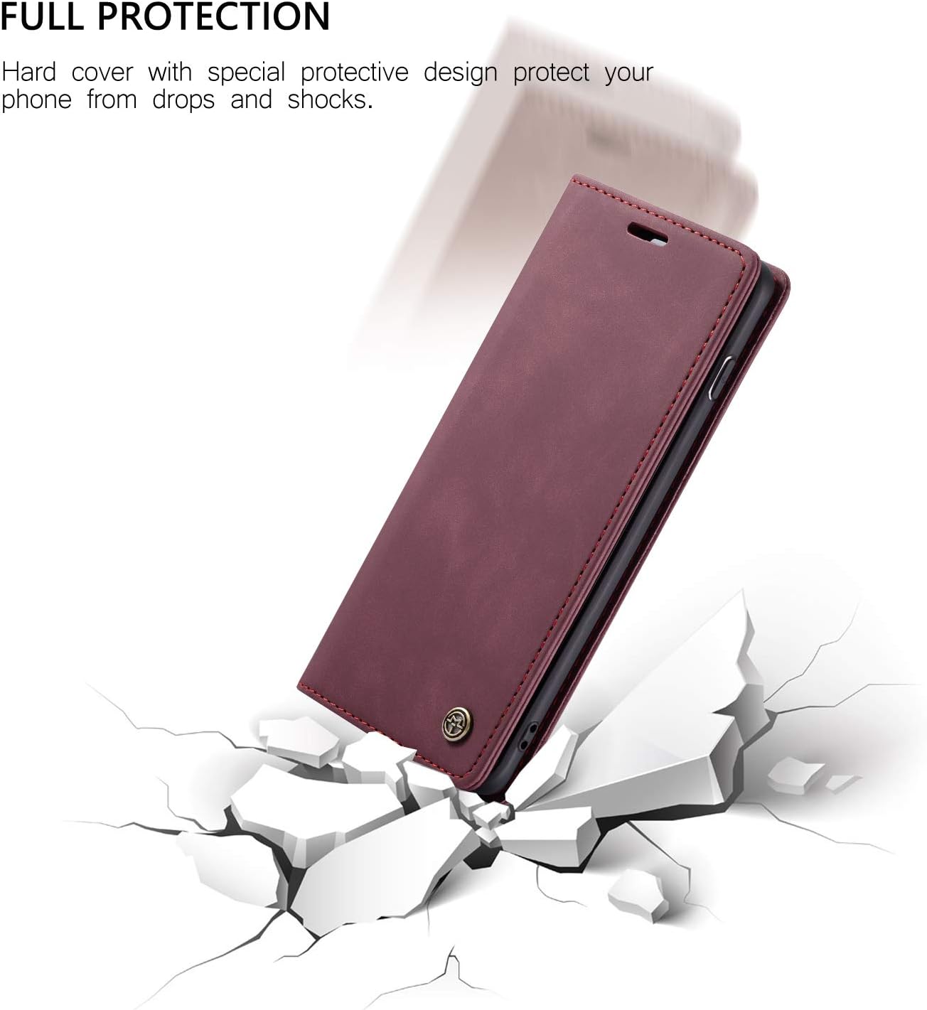 Samsung Galaxy S10 Wallet Case, Magnetic Stand Leather Flip Case with ID & Credit Card Slots Holder Case Wallet for Samsung Galaxy S10 (Wine Red)