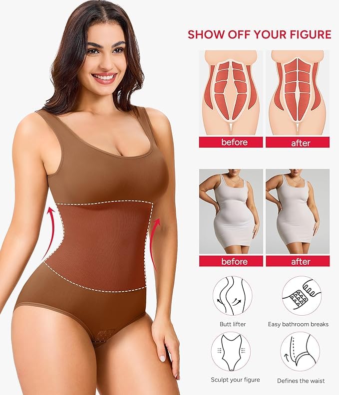 Image of ALYNE Waist Trainer Seamless Round Neck Tummy Control Shapewear Bodysuit - Firm Control, Slimming, Comfortable & Invisible Under Clothing