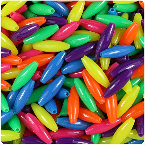 BeadTin Neon Bright Multi 19mm Spaghetti Craft Beads (200pcs)