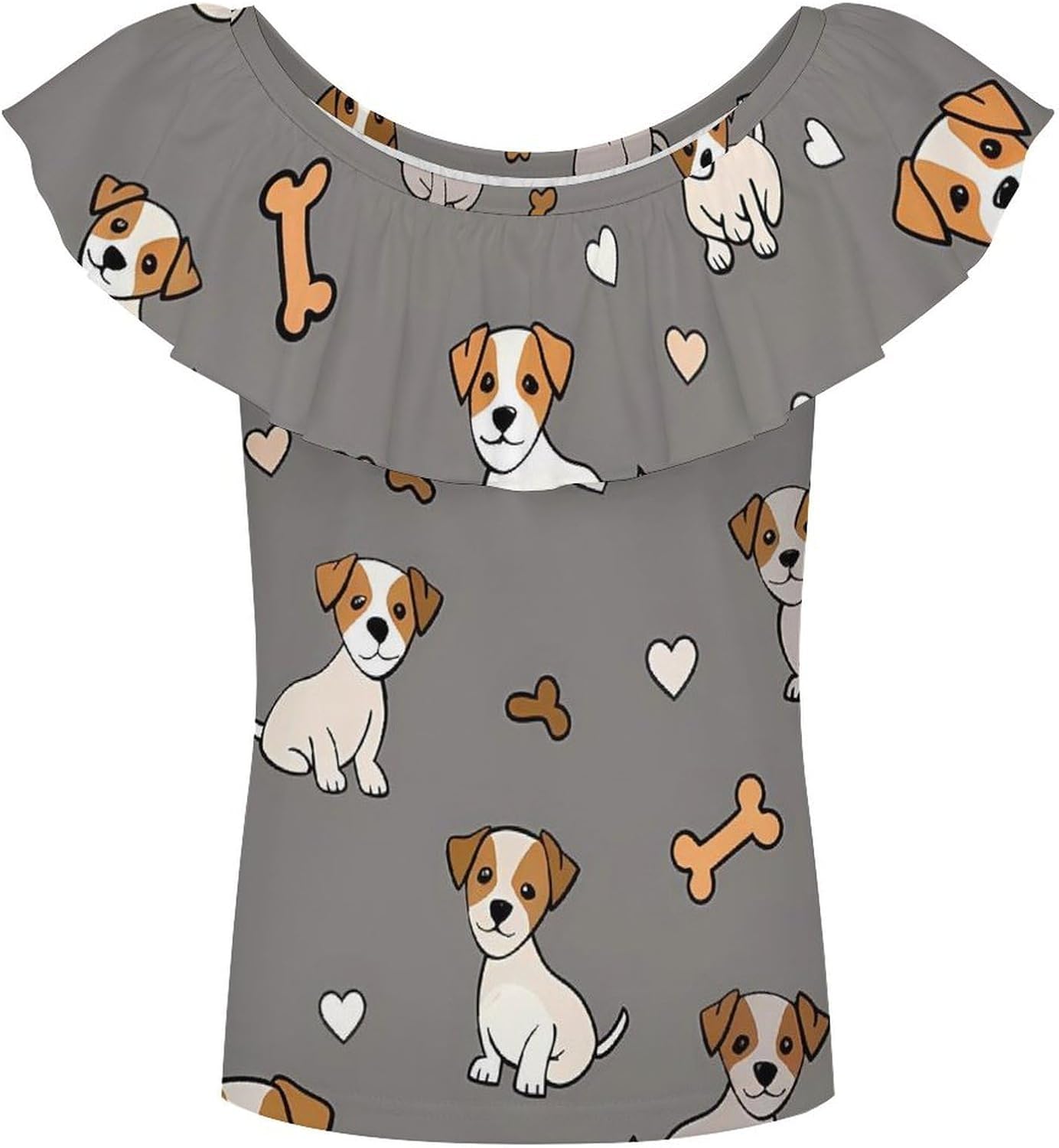 Jack Russell Terrier Bones Hearts Girls T-Shirts Top Ruffle Short Sleeve Blouse Casual Graphic Tees