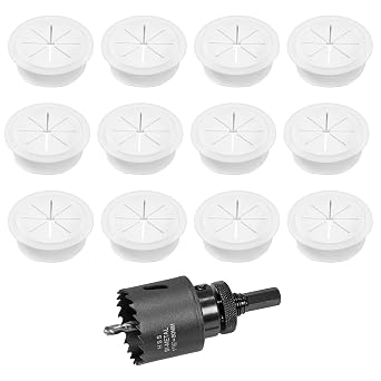 2" White Desk Grommet, JTemgle Flexible Cable Grommet with Bi-Metal Hole Saw Plastic Cable Hole Cover Wire Organizer Caps Desktop Cord Management for Home Office TV Stands Tabletops, 13 Pieces