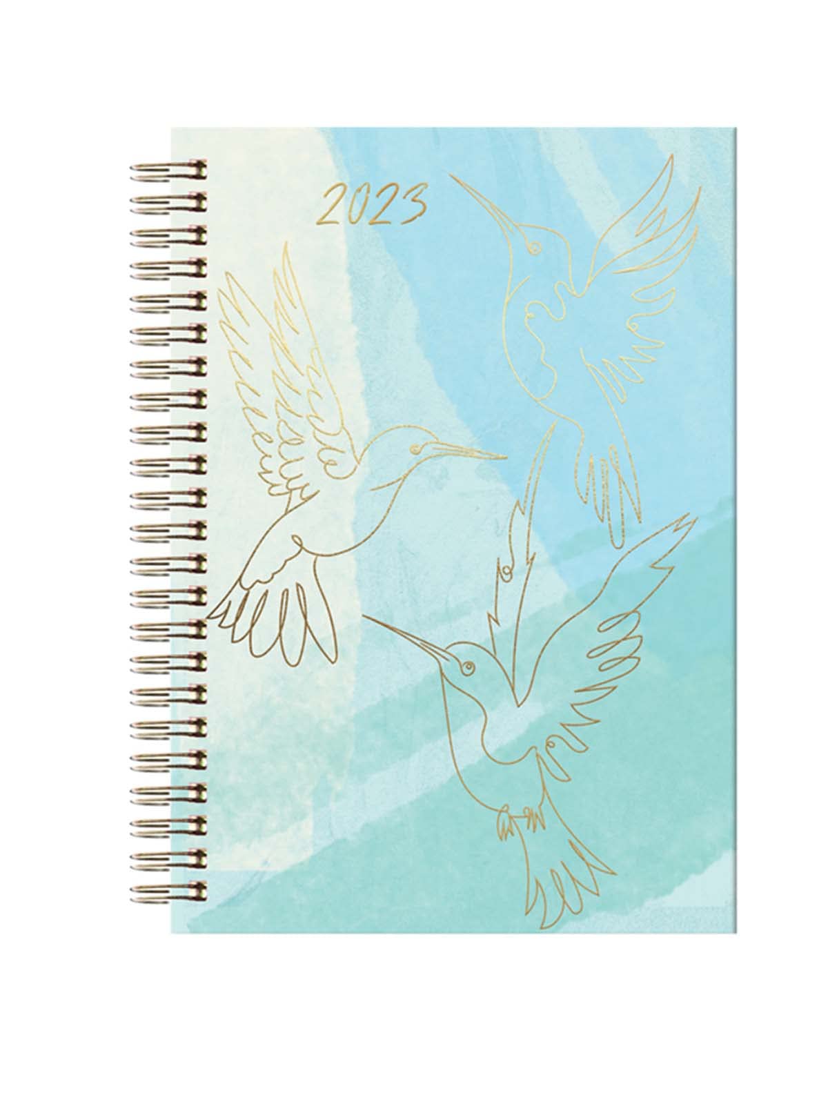 Stylish 2023 Blue Brush Effect Abstract Bird Hardcover Wirebound Diary Week to View A5