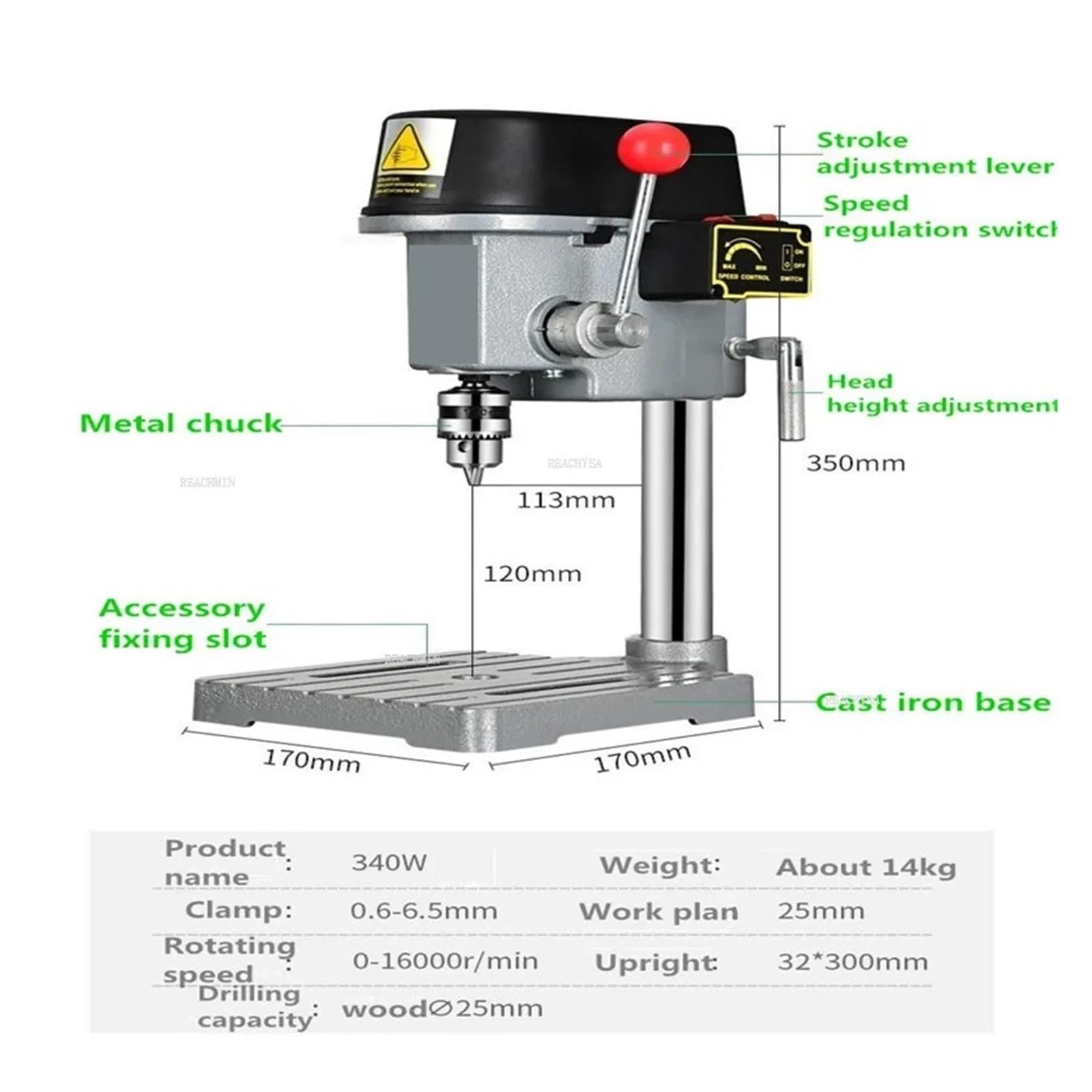 Wiertarka Stołowa, 340W Mini Wiertarka Stołowa Wiertarka Stołowa O Zmiennej Prędkości Uchwyt Wiertarski 0.6-6.5mm Dla Majsterkowiczów Drewno Metalowe Elektronarzędzia,Trwałość