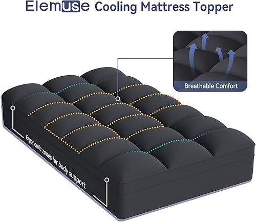 Miniatura 2 de ELEMUSE Cubrecolchón para dolor de espalda, manta para colchón grueso, superficie afelpada suave, bolsillos profundos elásticos, sobrellenado con