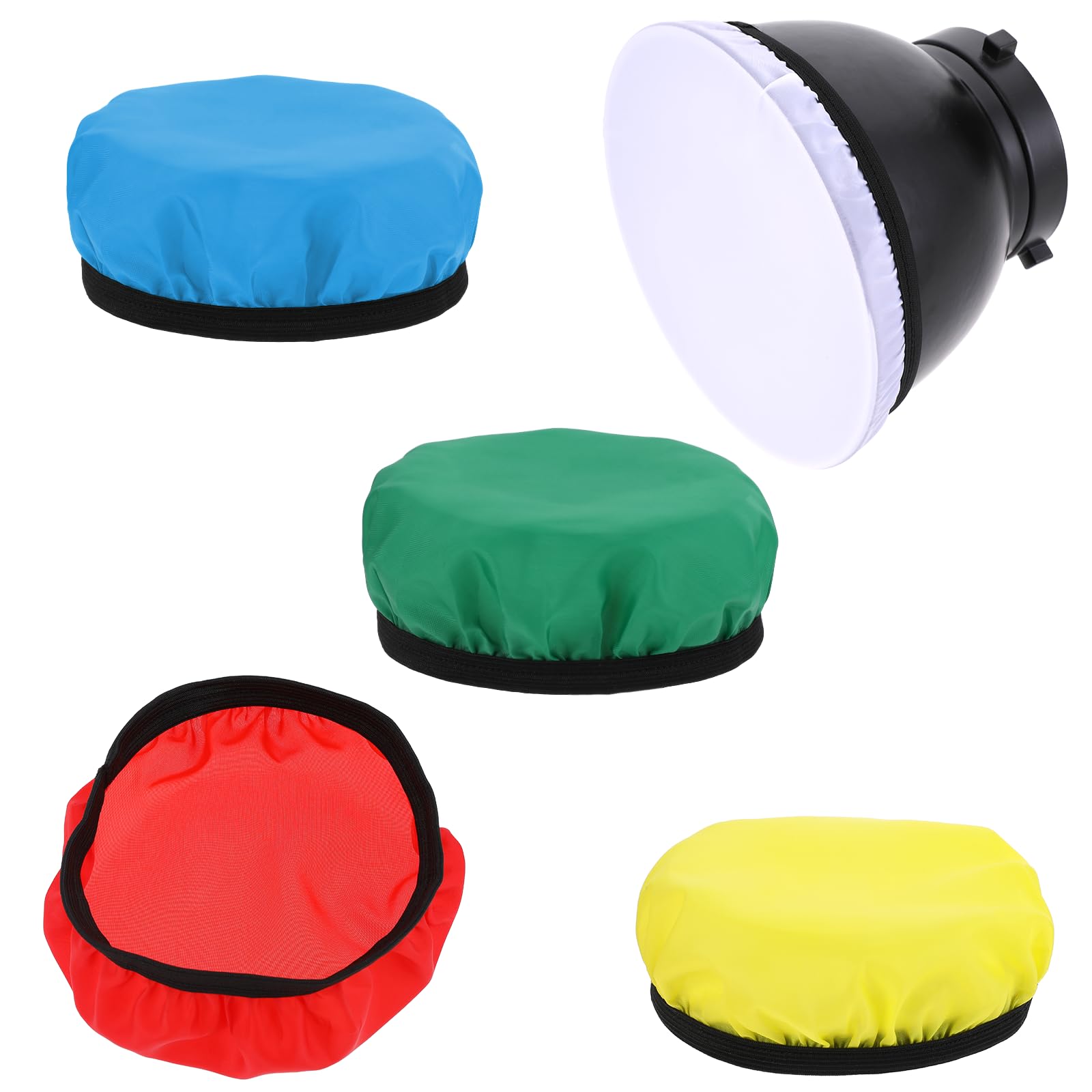 Lot de 5 chaussettes diffuseurs standard en tissu de 18 cm pour lampe à réflecteur stroboscopique de studio (blanc, rouge, bleu, jaune, vert)