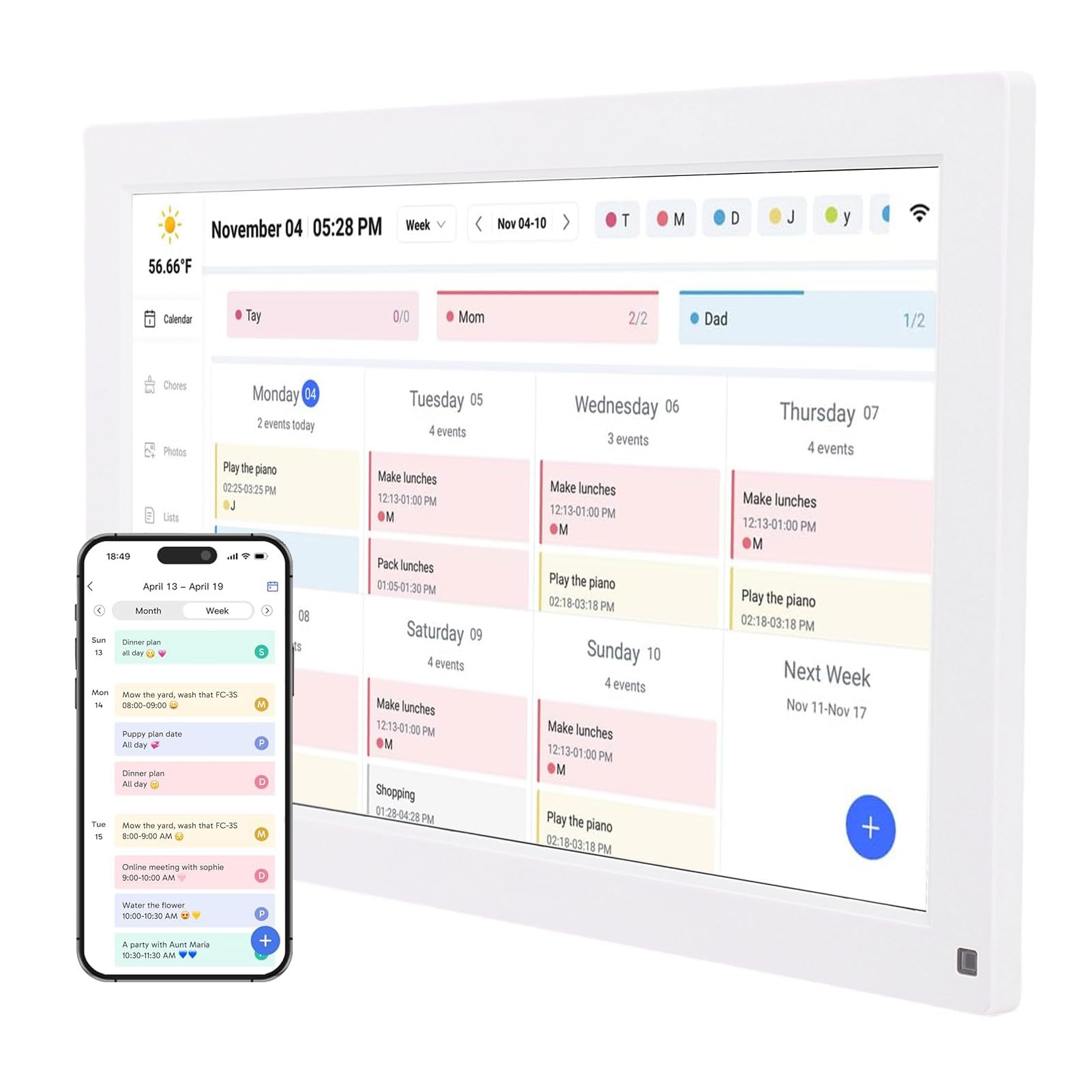 YUEHISY 15.6" Digital Calendar Chore Chart,1080P Full HD Touchscreen Wall Planner with 32GB Storage, Wall Desk Mount, APP Control, for Schedules (UK Plug)