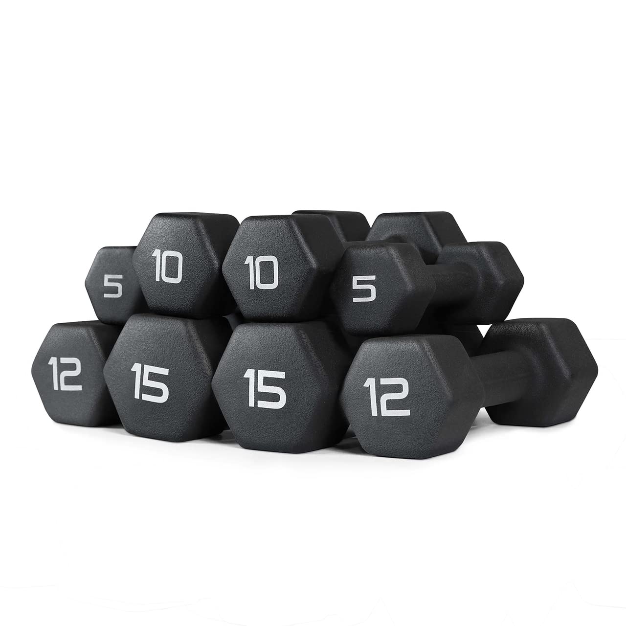 WF Athletic Supply Black Neoprene Dumbbell Set Non-Slip Hex Shape Great for Muscle Toning Strength Building Weight Loss