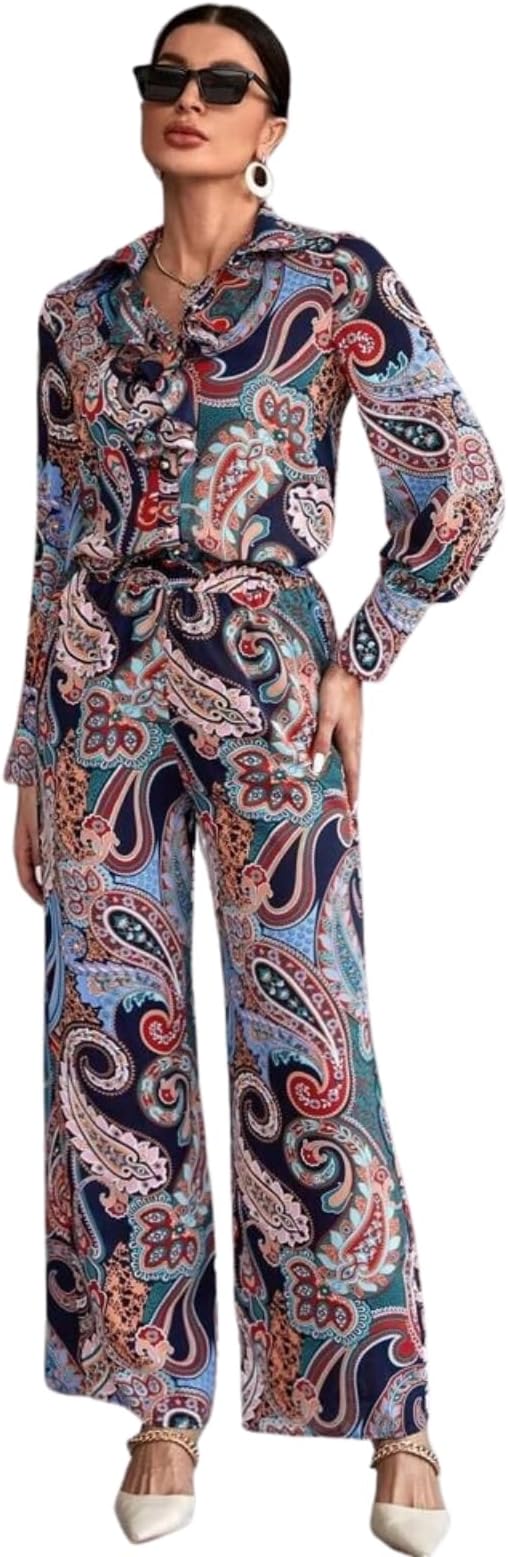 Leriya Fashion Rayon Ethnic Co Ord Set for Women Stylish | Paisley Printed Cord Set | Long Straight Shirt Kurta With Pant Set For Women | Kurta Sets for Woman