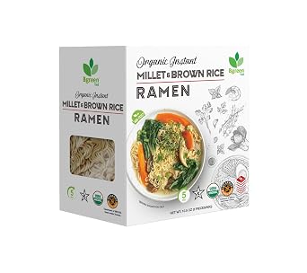 Big Green Organic Food - Organic Instant Millet & Brown Rice Ramen, USDA Organic, Add Directly to Broth, Ready to Eat Meals, Air-Dried, Non-Fried 3 Box