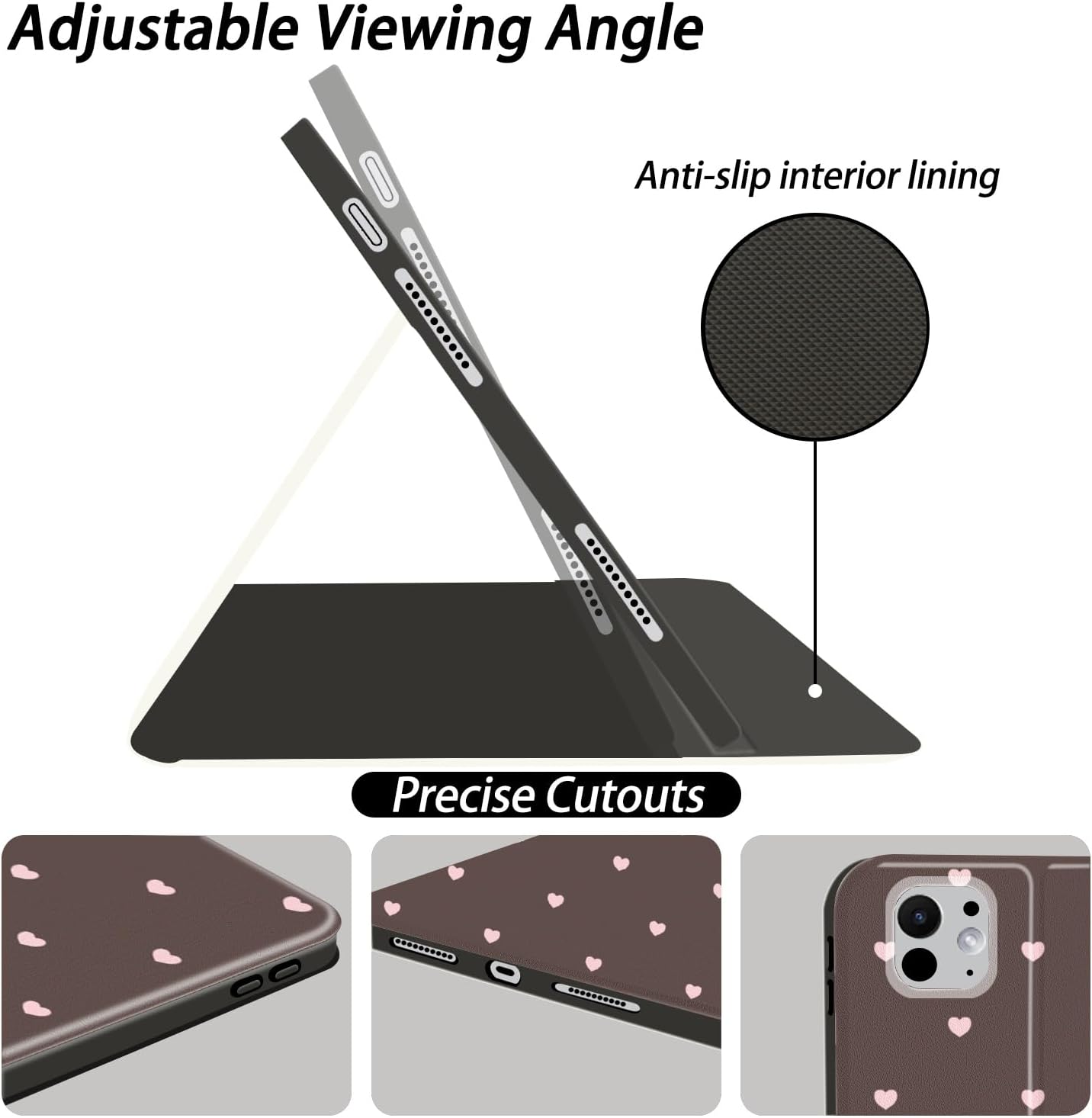 Cute Heart Case for iPad Air 11" M3 2025/M2 2024/iPad Air 5 2022/Air 4 2020 10.9" with Pencil Holder Vintage Aesthetic Classic Minimalist Design Brown Leather Folio Stand Cover