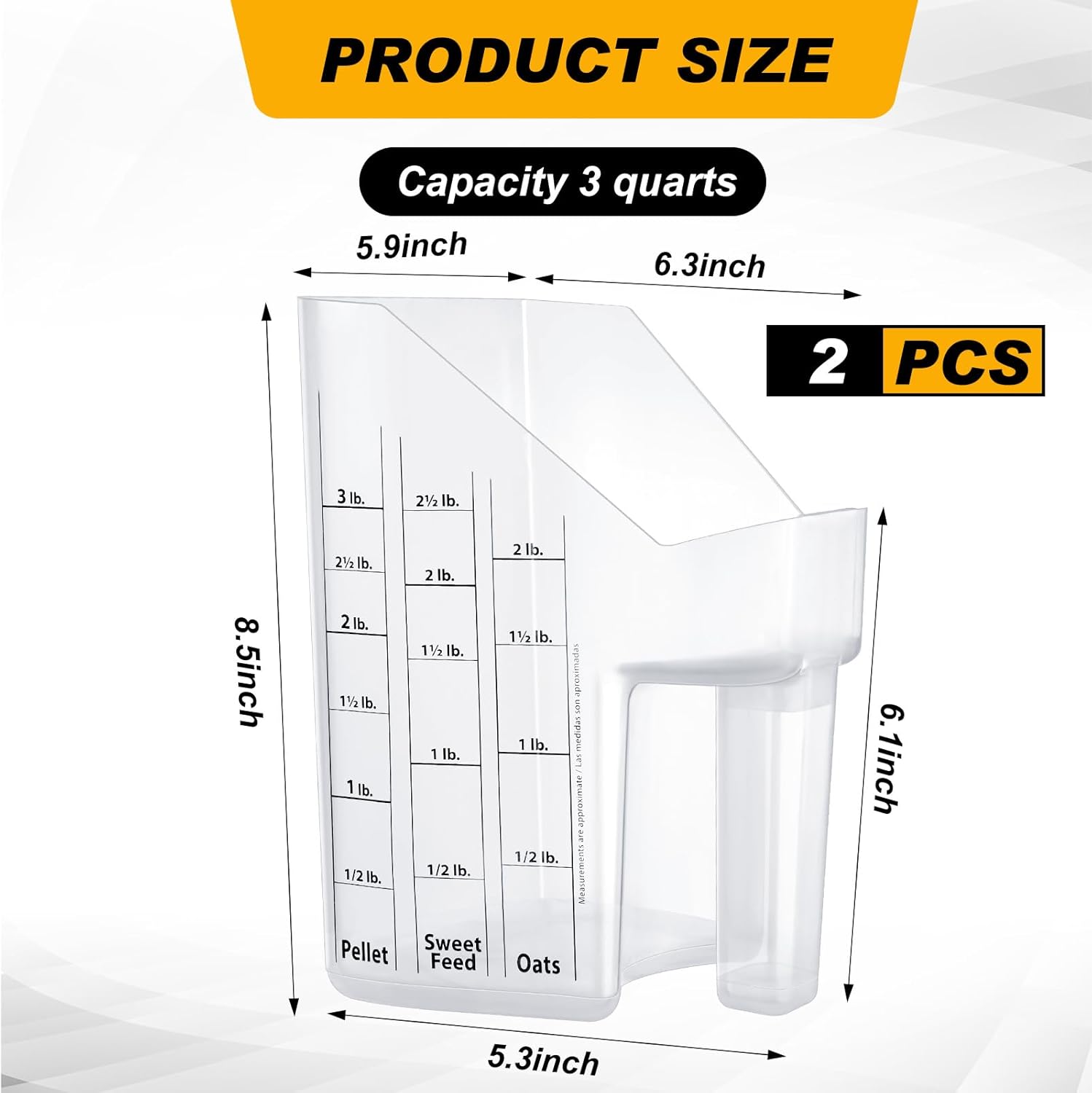 Uiifan 4 Pcs Feed Scoop with Measurements 3 Quarts Plastic Measuring Pellet Reusable Scoop for Horse Goat Sheep Cattle Feeding Supplies