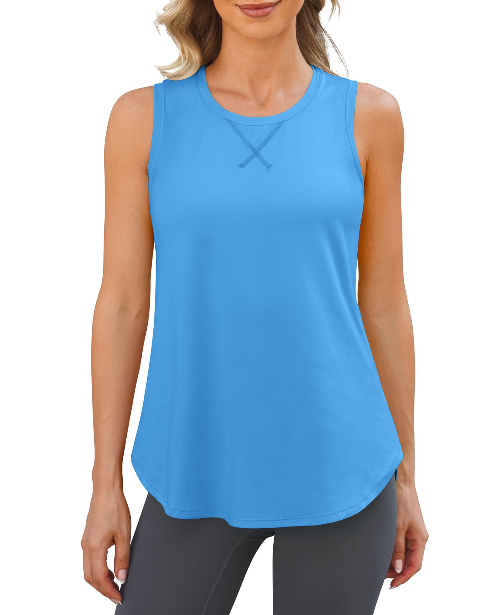 G4Free Lightweight Racerback Workout Tank Tops for Women High Neck Athletic Long Tanks Fast Dry Sleeveless Running Shirts