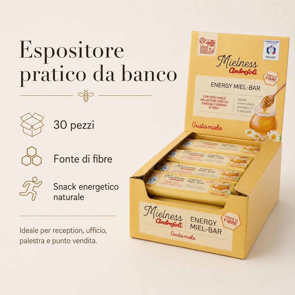 Ambrosoli Energy Miel-Bar, Barrette al Miele Snack Energetico x30