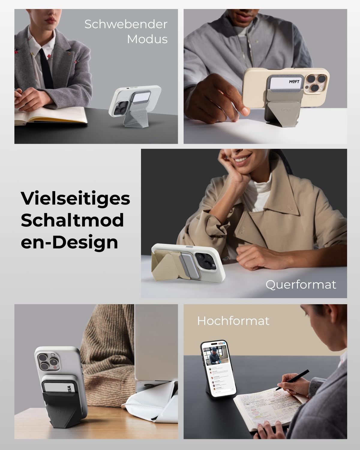 MOFT MagSafe Wallet Ständer für iPhone 17/16/15/14/13/12 Serie Kompatibel mit MagSafe, MOVAS Vegan Leder Magnetischer Handyständer mit 3 Betrachtungswinkeln, 2 Kartenhalter (Jet Black)