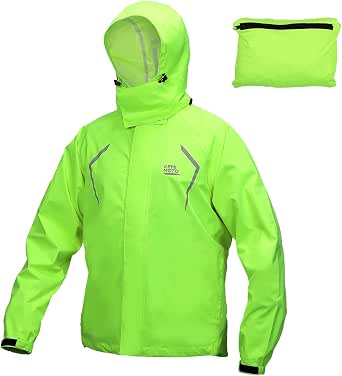 KEMIMOTO Men's Packable Cycling Rain Jacket Waterproof Windproof Lightweight with Rotatable Hood