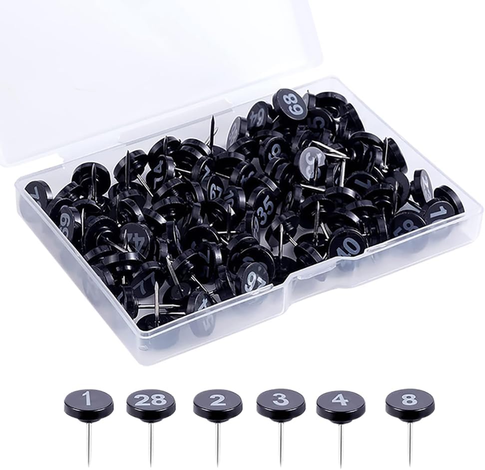 100 Pcs 1 to 100 Small Number Push Pins with Numbers Plastic Head Thumb Tacks Bulletin Board Thumbtacks Travel Map Pins Decorative Pushpins with Steel Point for Presentations Photos Posters Black