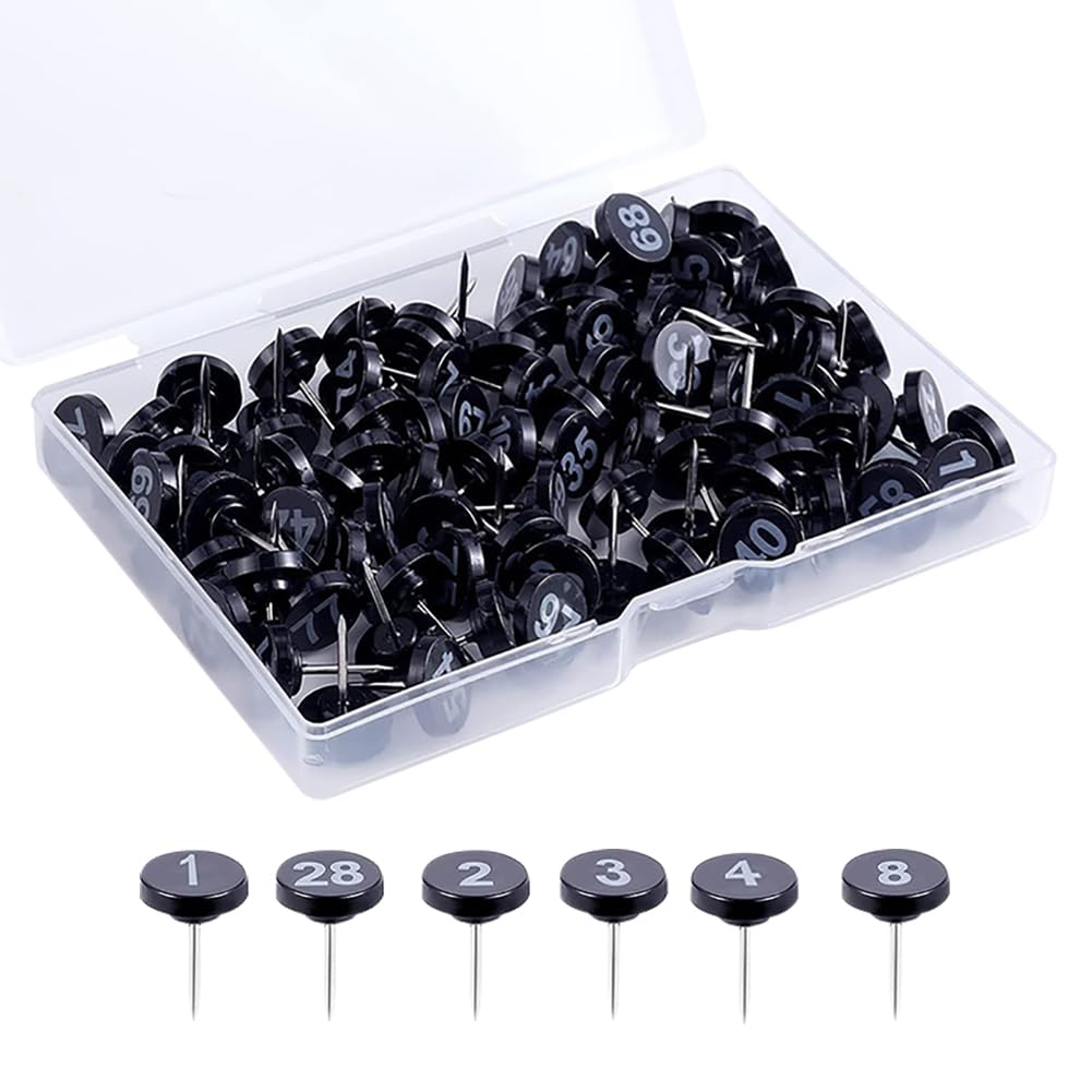 100 Pcs 1 to 100 Small Number Push Pins with Numbers Plastic Head Thumb Tacks Bulletin Board Thumbtacks Travel Map Pins Decorative Pushpins with Steel Point for Presentations Photos Posters Black