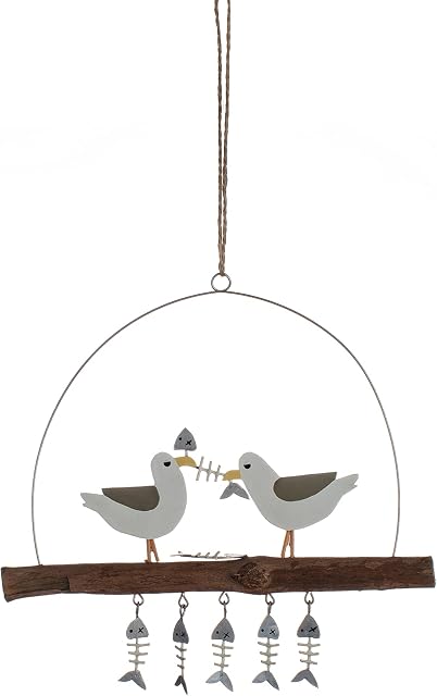 Shoeless Joe Seagulls and Fish On Driftwood Nautical Hanger