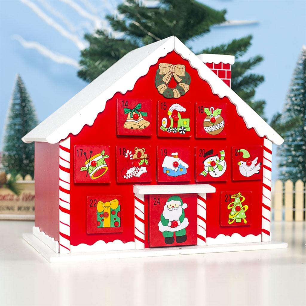 Adventskalender aus Holz, beleuchtet, 24 Schubladen, Urlaubsdekoration