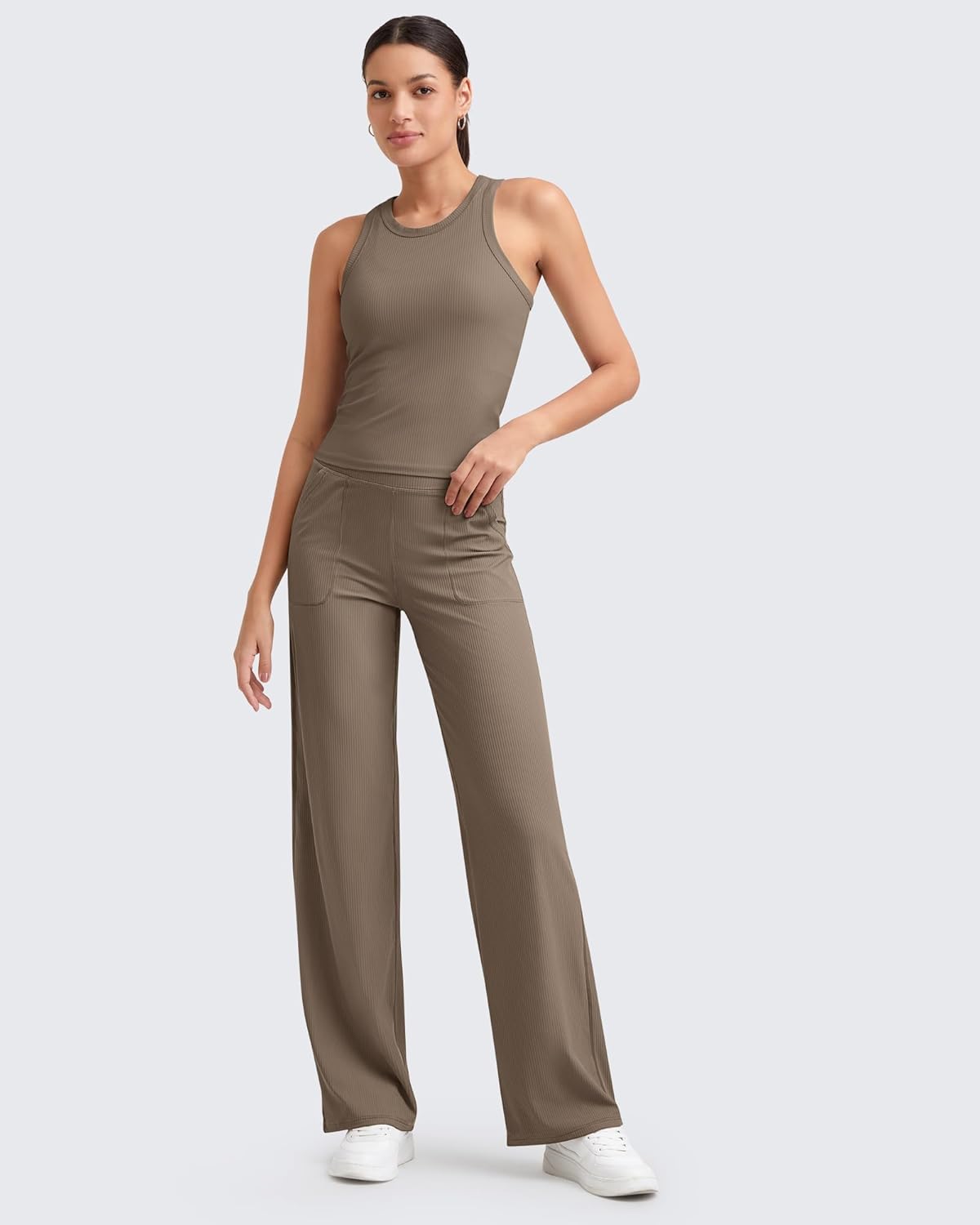 G4Free Casual Wide Leg Stretch Yoga Pants Women High Waist Workout Pants with Pockets Pull On Trousers (Dark Brown,XXL,28")
