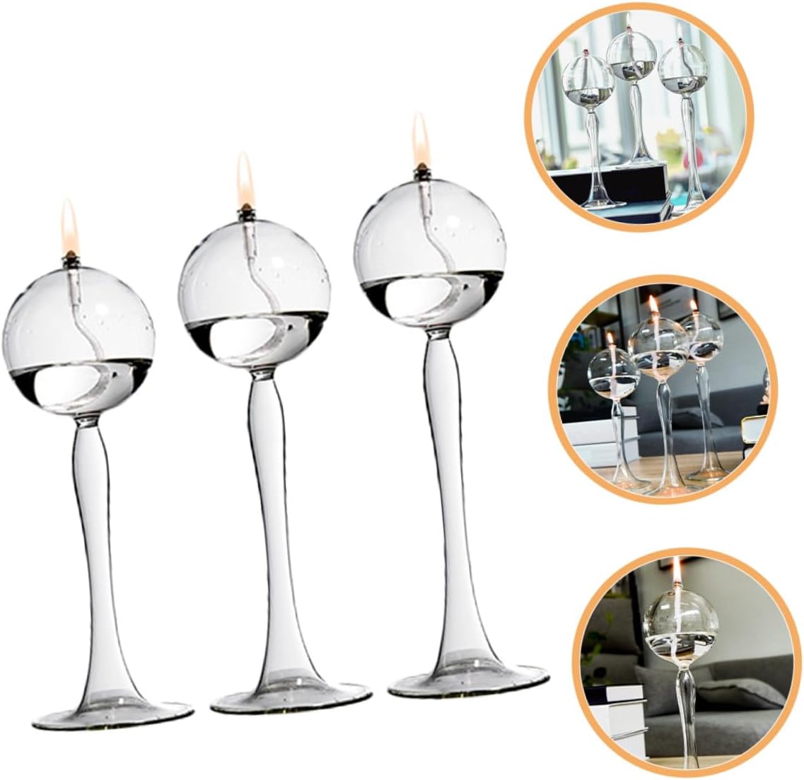 Glass Oil Candle Holder Set 3pcs Tall Glass Oil Lamps Decorative Liquid Candle Lamps for Wedding Party Home Decor Dinner Table Centerpieces