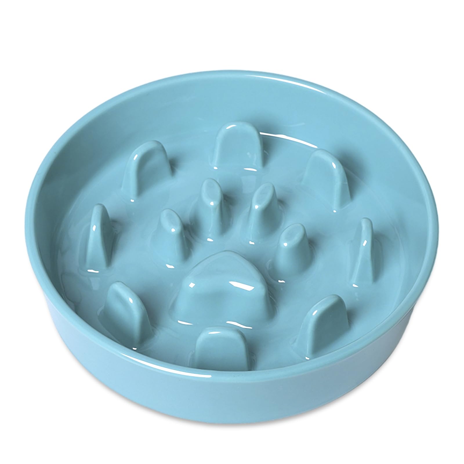 Dog Slow Feeder Bowl, Round Ceramic Pet Food Bowl for Medium Breed, Fun Raised Dog Bowls to Slow Down Eating (Turquoise, M-1.3 Cups)
