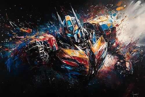 Optimus Metal Robot Action Prime Transformer Machine Art Print - 24x36 Camp Legend Art, Oil Painting Wall Art Birthday Party Poster, Home Decor Banner