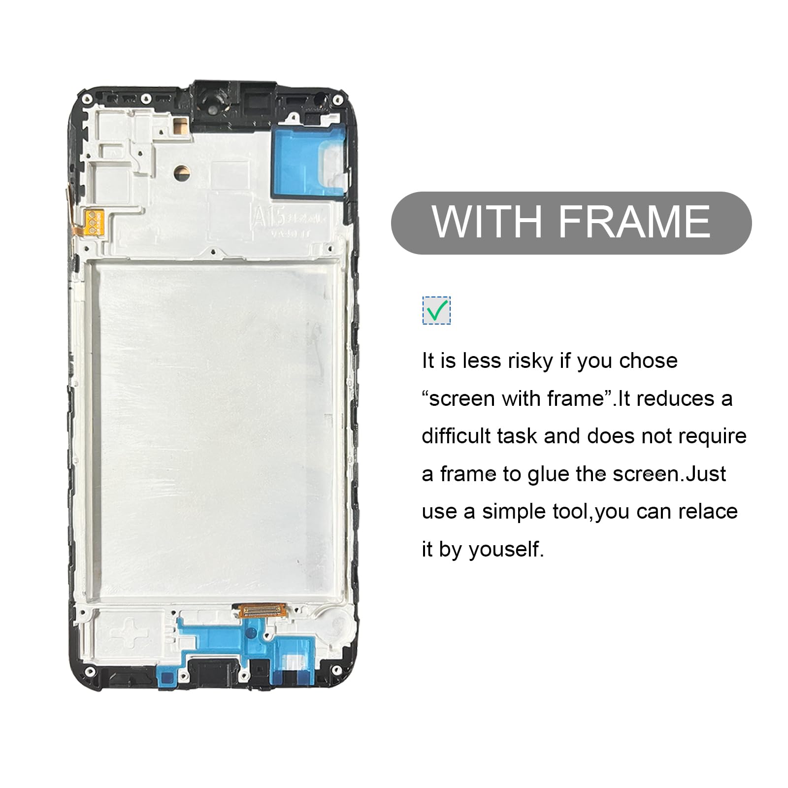 Dinow - Pantalla para Samsung Galaxy A15 4G / 5G, pantalla de repuesto para Samsung A15 LCD táctil SM-A155F SM-A155M SM-A156B SM-A156P SM-A156U digitalizador con marco (con herramienta de reparación)