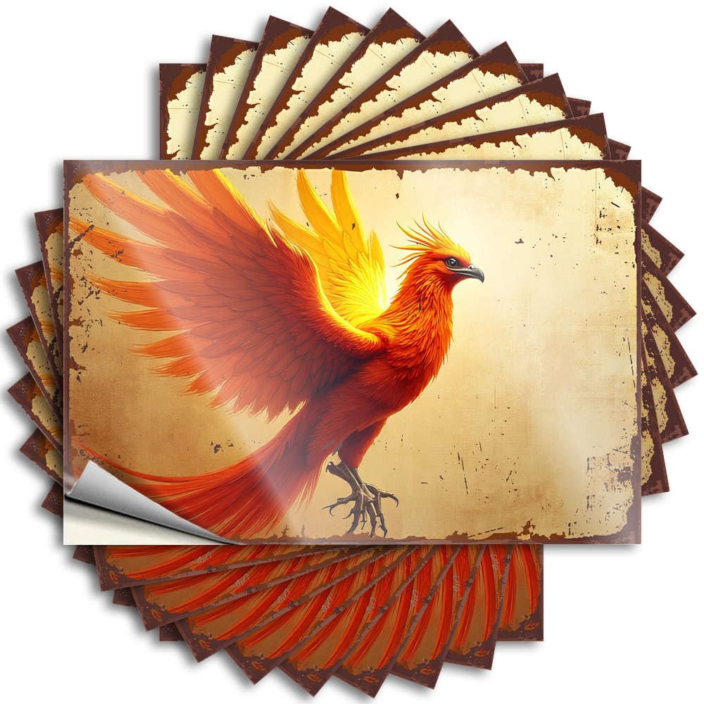 Decal Retro Decor Waterproof Vinyl Sticker | A Fiery Phoenix with Outstretched Wings Girly Window for Microfiber DIY Projects(12X18CM)