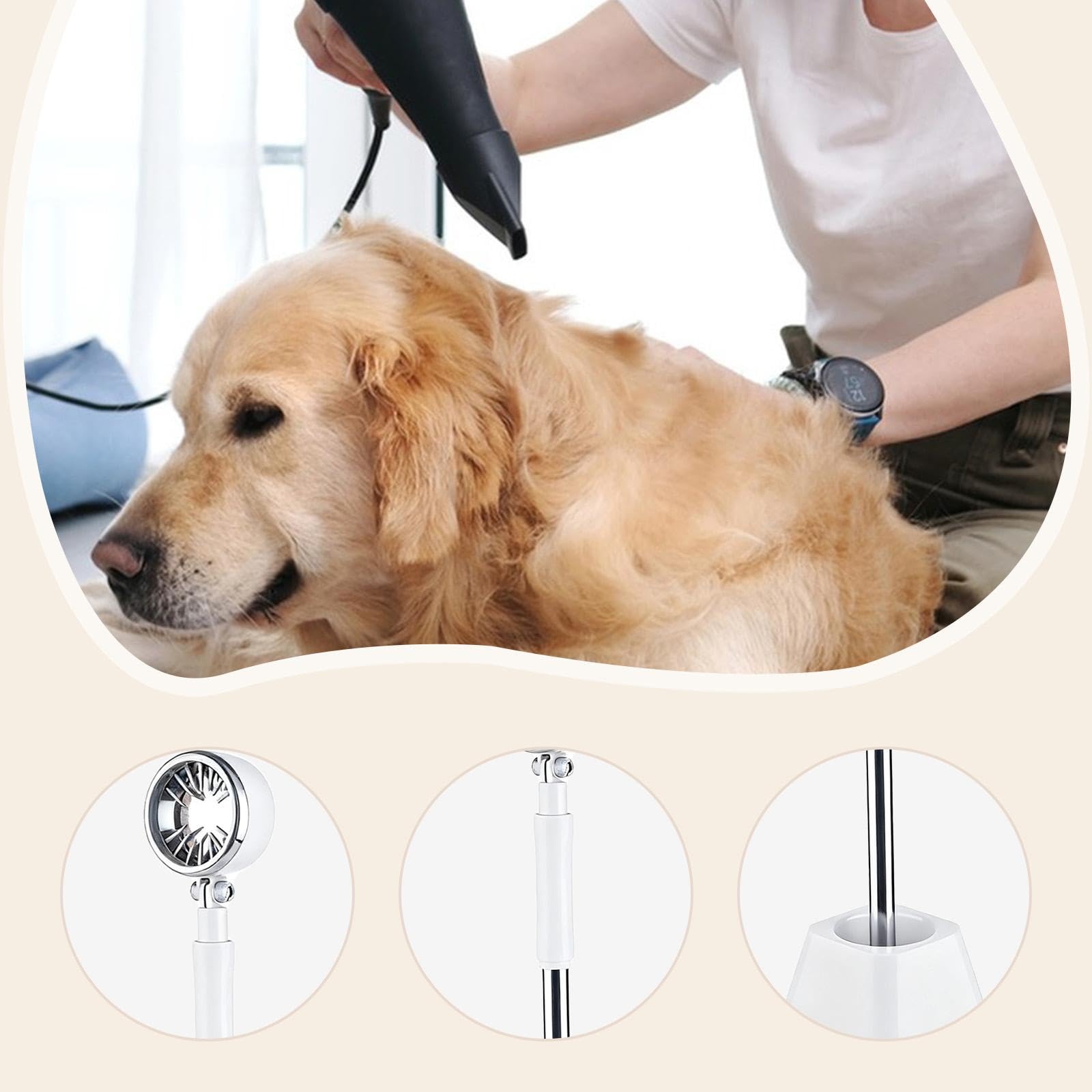 Soporte para Secador de Pelo de Mascotas, Accesorios de Peluquería para Esteticistas, Base Estable, Resistente Y Flexible para El Cuidado de Mascotas, Blanco