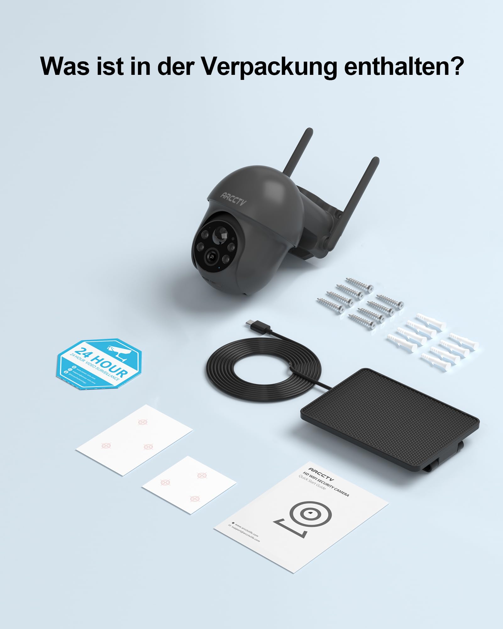 ARCCTV 2,4/5GHz-WLAN Solar Überwachungskamera Aussen 4MP, Grau | Dualband-WLAN, Alarm Bei Personenerkennung, 360°PTZ, Nachtsicht in Vollfarbe, Zwei-Wege-Audio, Wasserdicht, 2PCS
