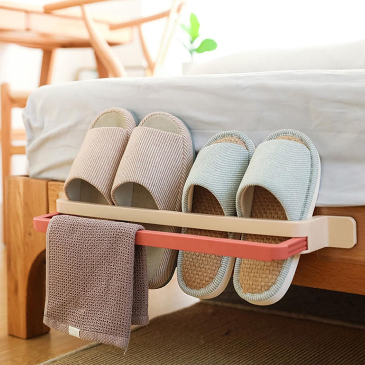 Wall Mounted Slipper Organizer Rack, Punch Free Plastic Bathroom Storage