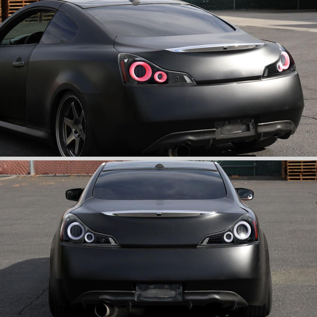 Ronnin - Fits 2008-2013 Infiniti G37 Coupe 2014-2015 Infiniti Q60 Coupe Upgraded Replacement Full LED Tail Lights Animated Startup Effect + Sequential Signal Lamps Assembly Pair | Gloss Black | White