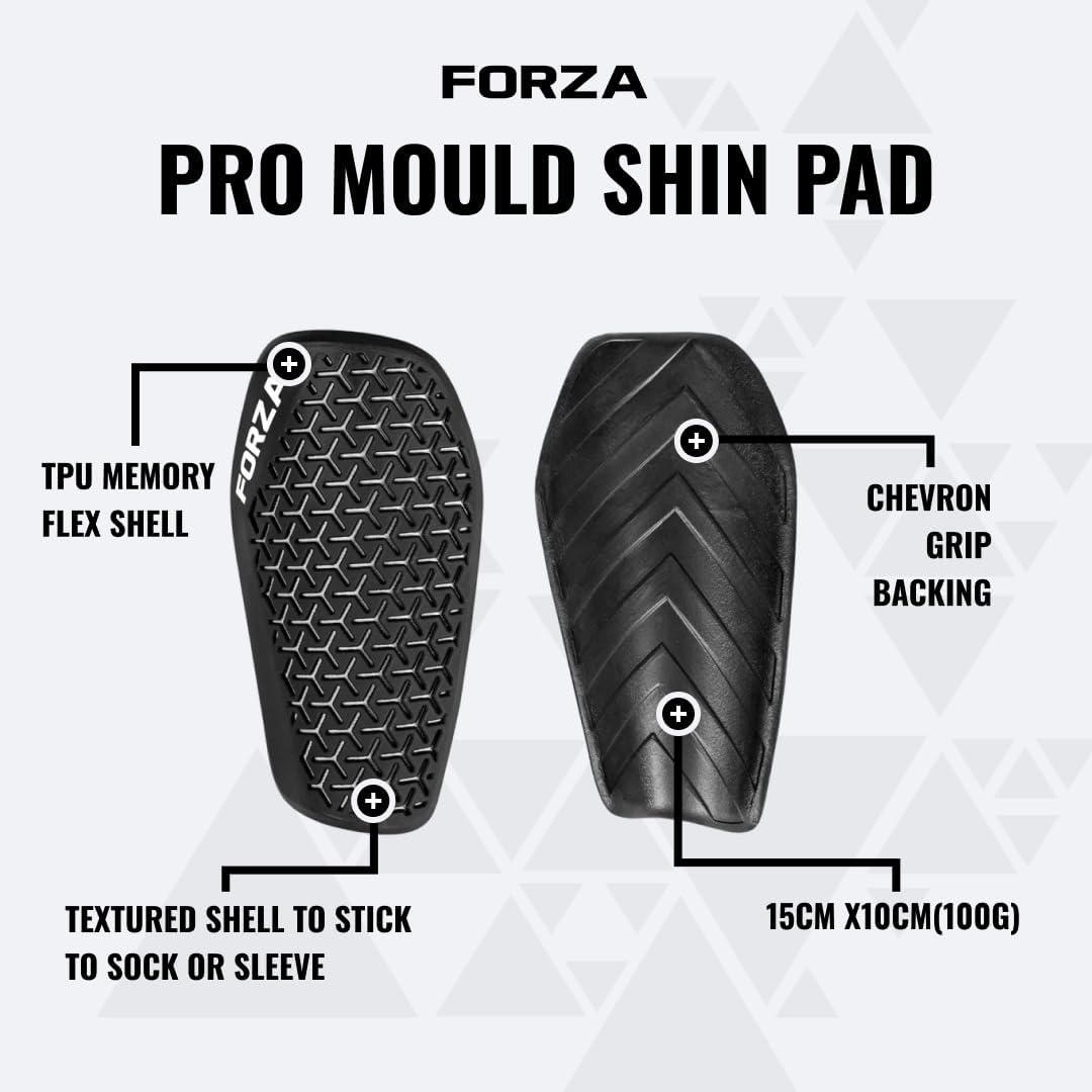 FORZA Pro-Mould Soccer Shin Guards | Lightweight TPU Memory-Flex Shin Pads for Elite Impact Protection - Matte Black Finish - One Size