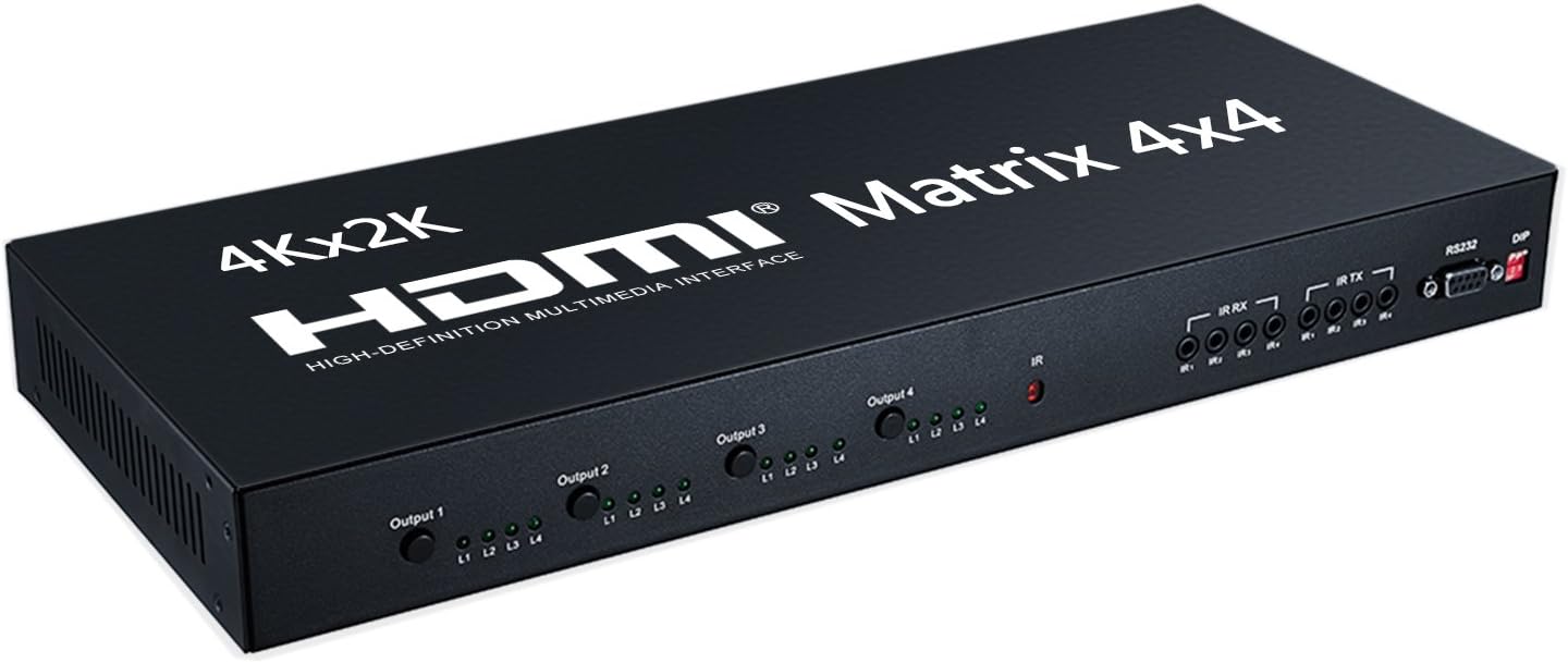 YINGLUN HDMI Matrix Switch 4X4 with IR Remote Control and RS232 Supports 4K@30HZ, HDCP 1.4, HDMI 1.4 and 3D for Blue-Ray Player HD DVD Player Satellite Receiver Game System HDTV STB DVD Projector