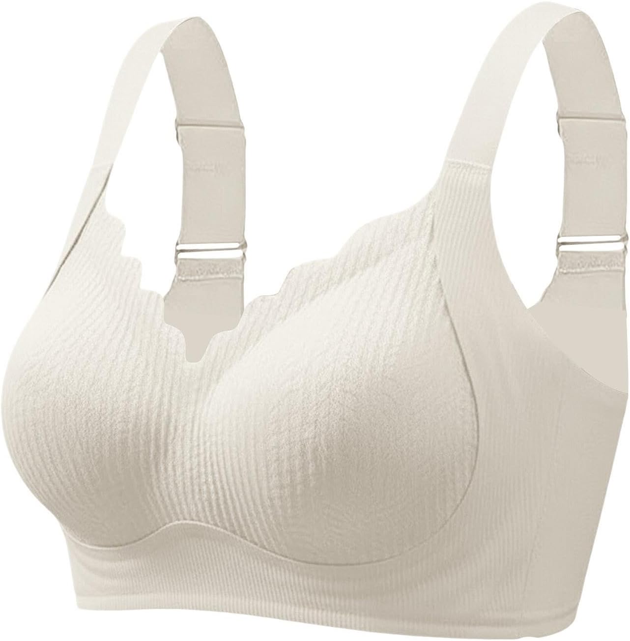 Bras for Women Plus Size Sports Bras Wireless Soft Bralettes Adjustable Full Cup Seamless Sleep Bra Comfortable Stretch Ribbed Everyday Bra Support Bralette Non Wired Padded Yoga Underwear