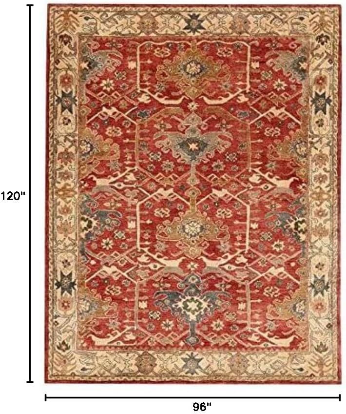 Artcore 100% Wool Area Rug Hand Tufted Woolen Oriental Traditional Rust Brick Red 3x5 5x8 8x10 9x12 Runner CHIA Channing (9 feet x 12 feet)
