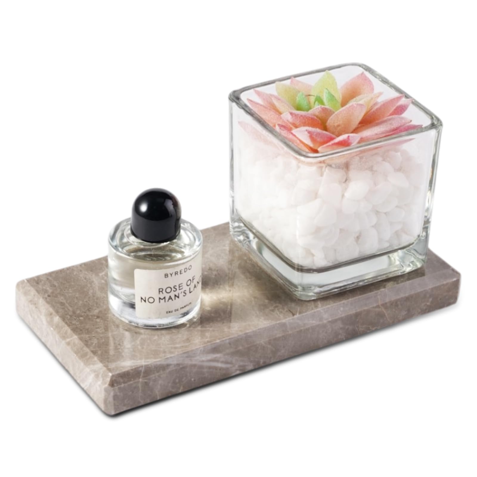 BCS Natural Marble Candle Plate, 6 x 3 Inch Candle Tray Candle Holder Stand, Decorative Small Bathroom Sink Vanity Trays Candle Dish for Coffee Table Decor Home Decor (2PCS, Victory Grey)