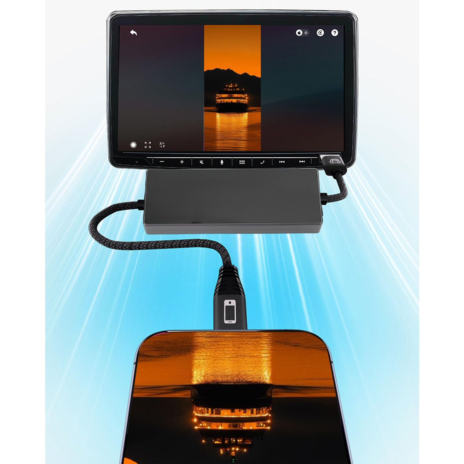 Ottocast Adattatore Cablato, Mirroring Touchscreen con Controllo Bidirezionale, Compatibile con di Fabbrica, Display HD per Navigazione e Streaming