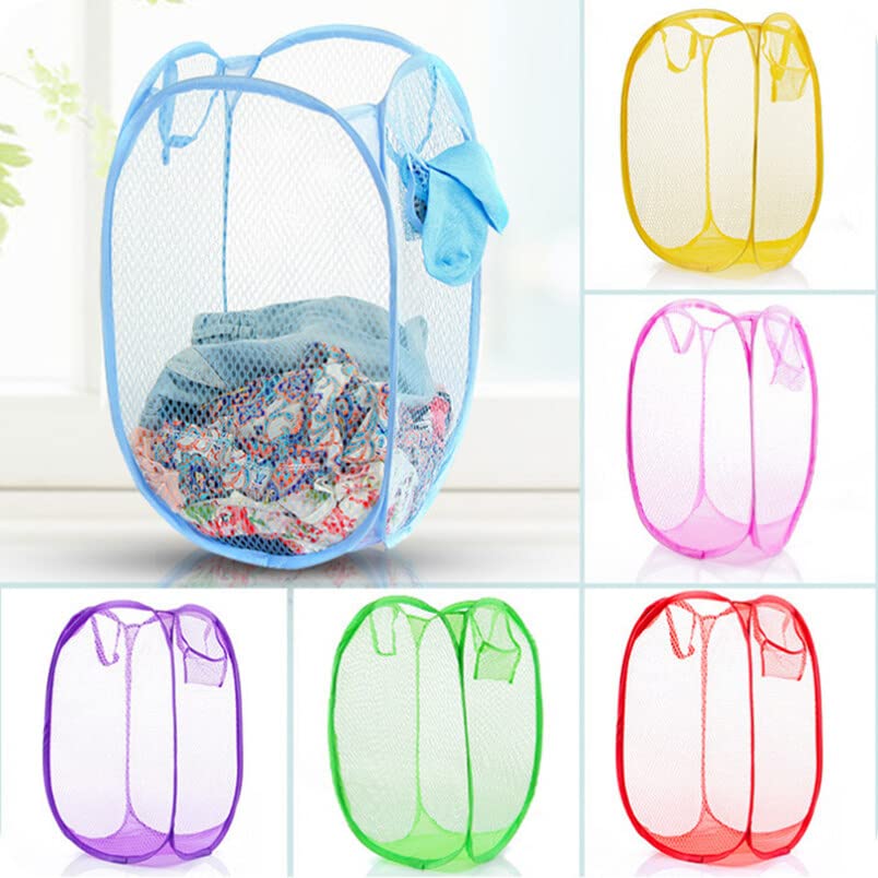 GALPADA Woven Laundry Basket Mesh Laundry Hamper for College Dorm Rolling Side Pocket Easy to Carry
