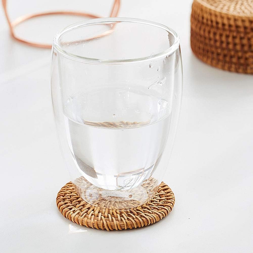 6 Sous-Verres En Rotin Naturel - Faits Main - Isolation Thermique - Style Campagnard - 9.5cm