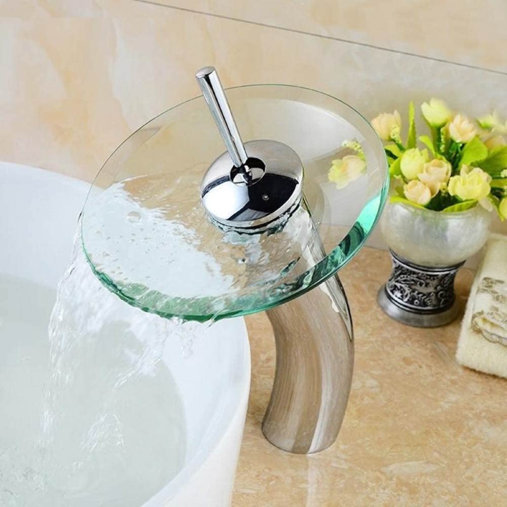 Robinet d'eau cascade en verre transparent avec mitigeur de salle de bain anti-éclaboussure