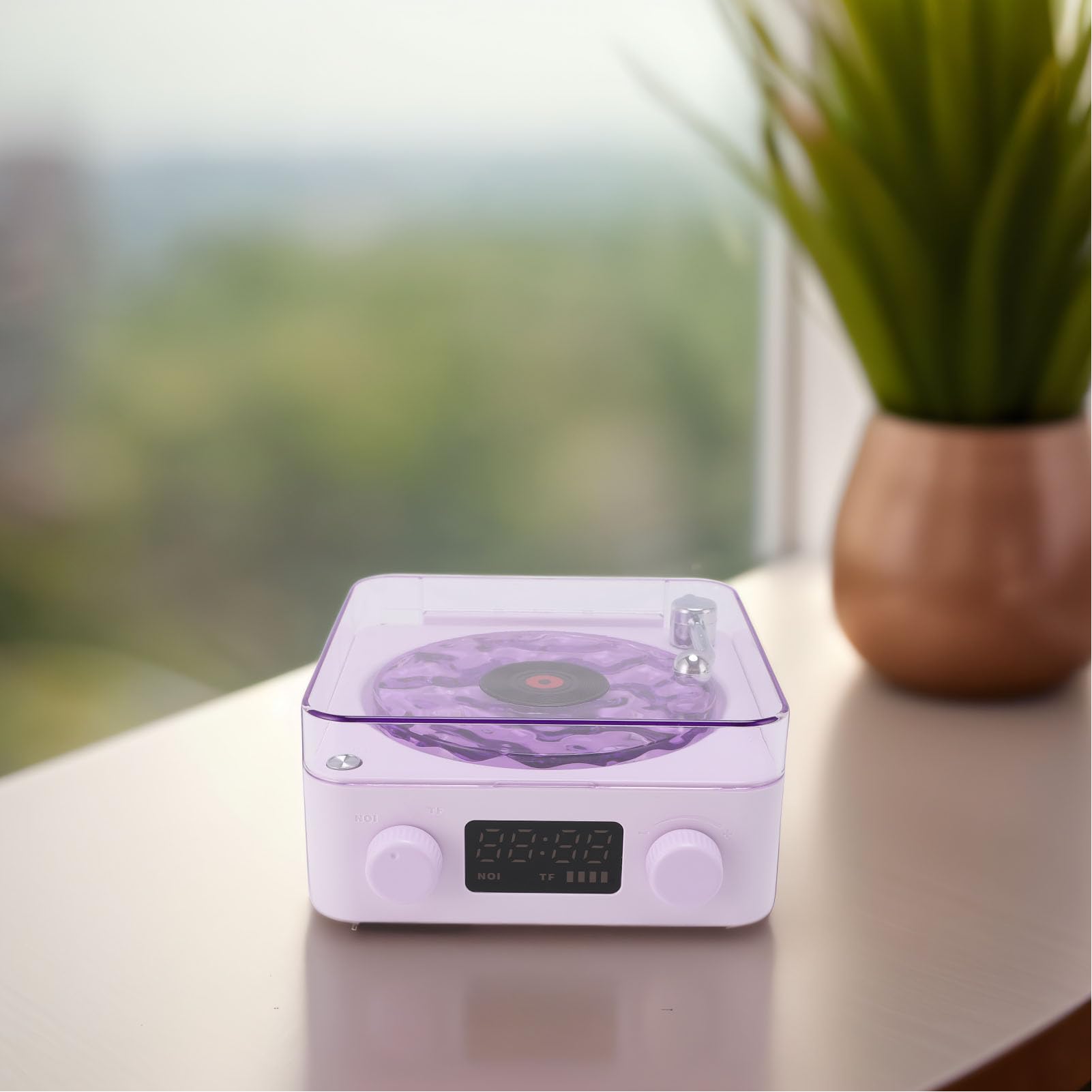 Waves Tourne-Disque Vintage, Le Lecteur Waves avec Veilleuse et Affichage de L'heure, Haut-Parleur Bluetooth Vintage, Lecteur CD Stéréo Portable pour Chambre à Coucher, Bureau,