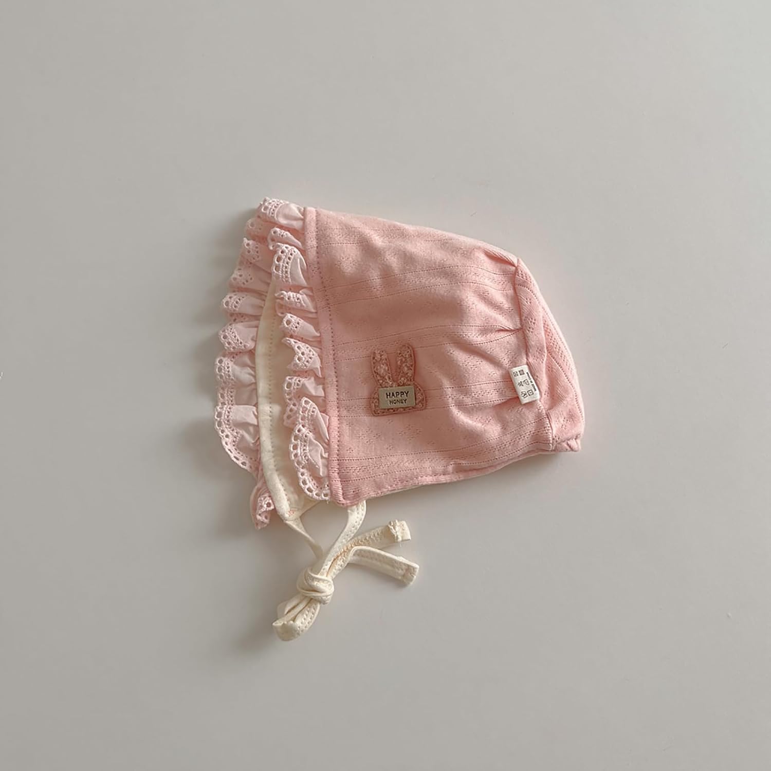 Stylish Infant Hat with Lace Edges Soft & Breathable Lace Trimmed Baby Bonnet Flower/Rabbit for Photoshoots & Parties Beige, flowers - Image 6