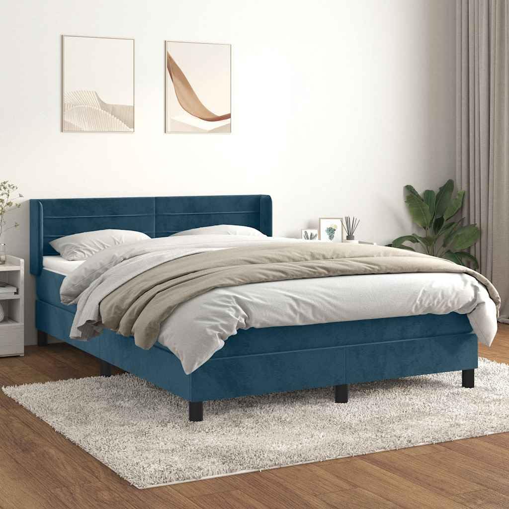 Letto a molle con materasso blu scuro, 140 x 190 cm, in velluto, letto imbottito con testiera regolabile, materasso a molle insacchettate per chi dorme sulla schiena e sulla pancia