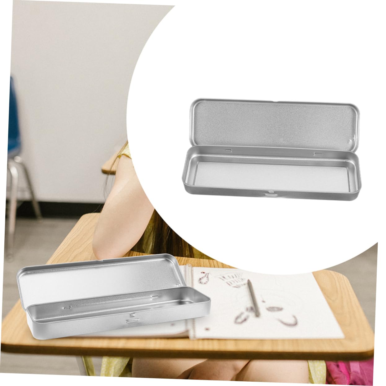 Astuccio Organizer Scuola in Latta Argento 6 Pezzi, Elegante | Festa Scuola Decor, Portatile e Resistente All'acqua, per Gomme e Articoli di Cancelleria