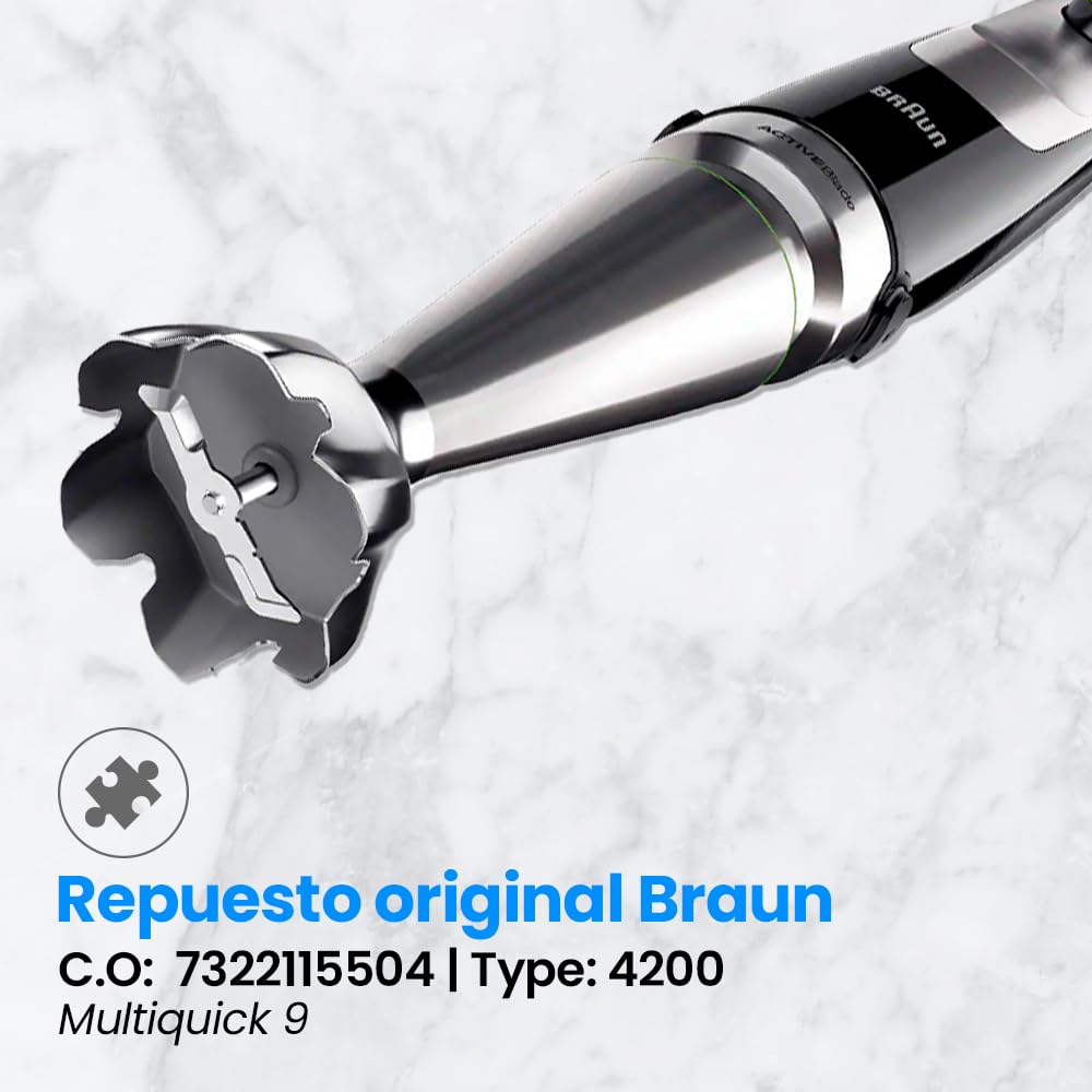 Anakel Home Recambio Brazo de Batidora 7322115504 Compatible con Braun 4200 Multiquick 9 | Recambio original | Cuchillas de Acero Inoxidable